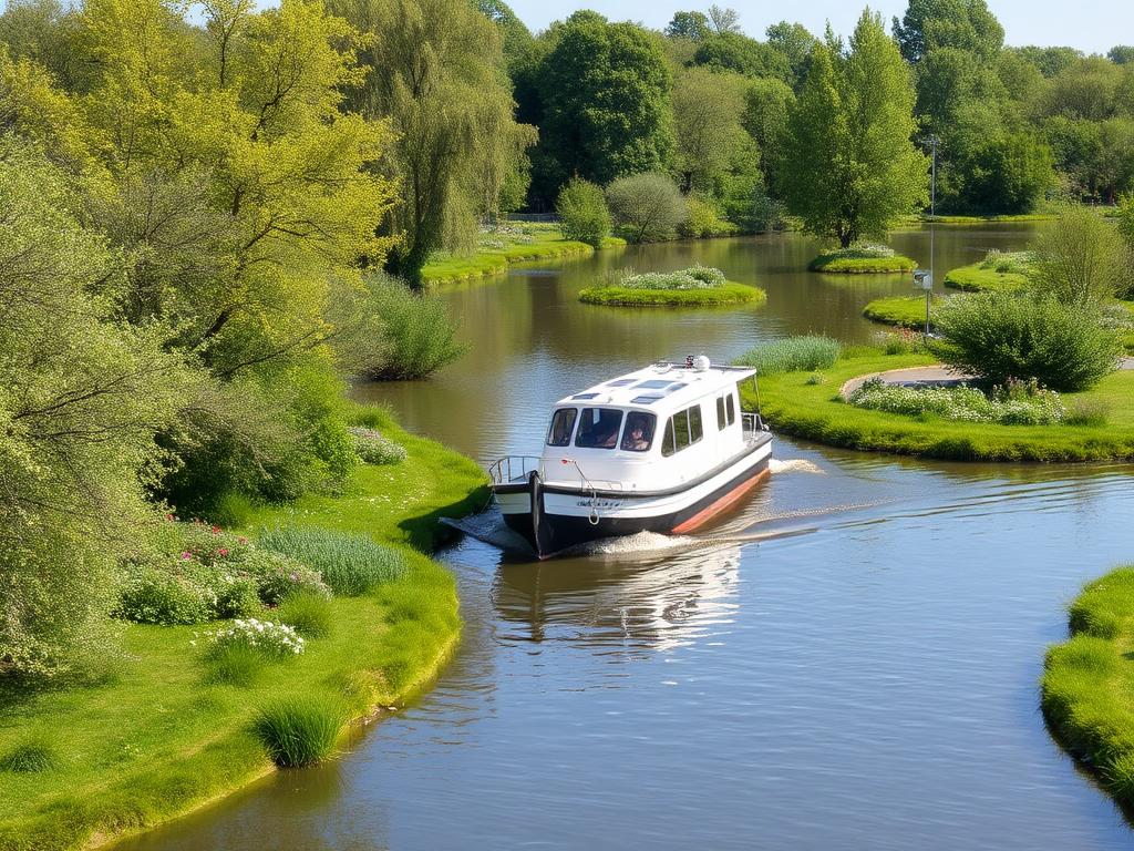 Fluisterboot vaart door smalle slootjes in het Oosterdel