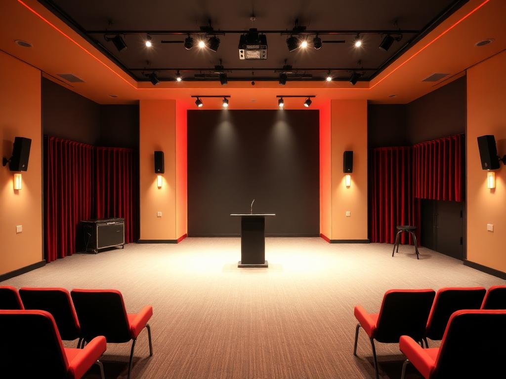 Theaterzaal van Cool kunst en cultuur met podium en spotlights