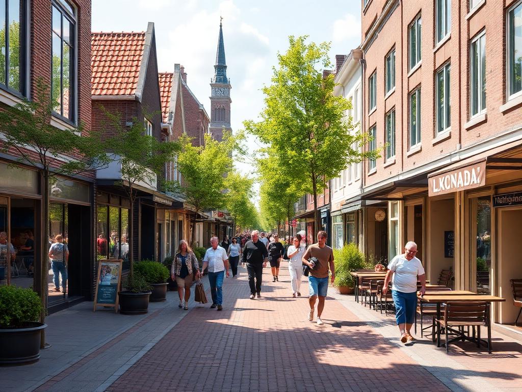 Stadshart van Heerhugowaard met fontein en winkelpanden